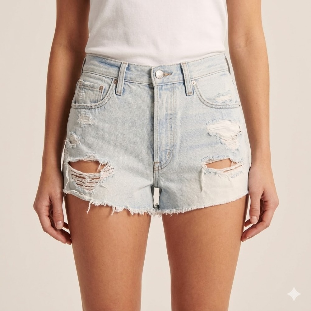Abercrombie & Fitch‎ High Rise Distressed Denim Shorts Light Wash 25 / 2